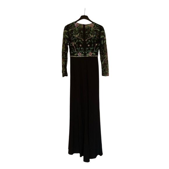 MAC DUGGAL Dress Size 4 Evening Gown Black Illusion Long Sleeve Floral Embroider - Picture 5 of 10